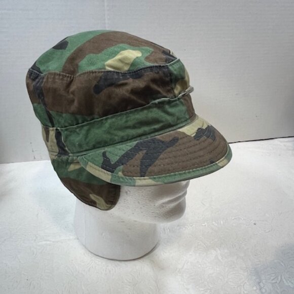 VTG US Army Military Cold Weather Patrol Ear Flap Cap Woodland Camo Pattern - Picture 3 of 12